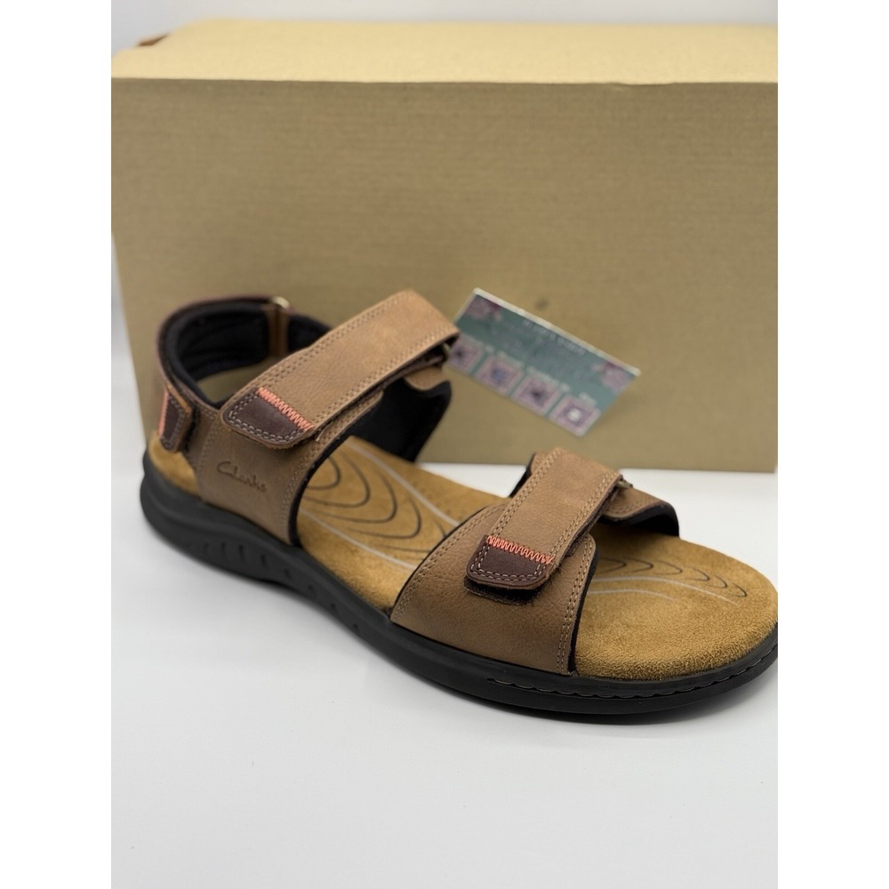 Clarks Hapsford Creek Sandals Men's 11 Slip-On Leather Brown New Without Box